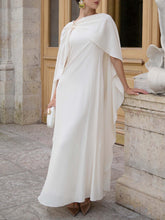 Elegant Pleated Flowing Cape Maxi Dress